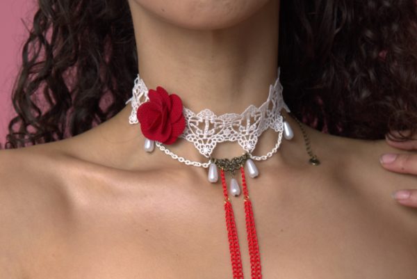 Lace choker nipple jewellery set - Odette